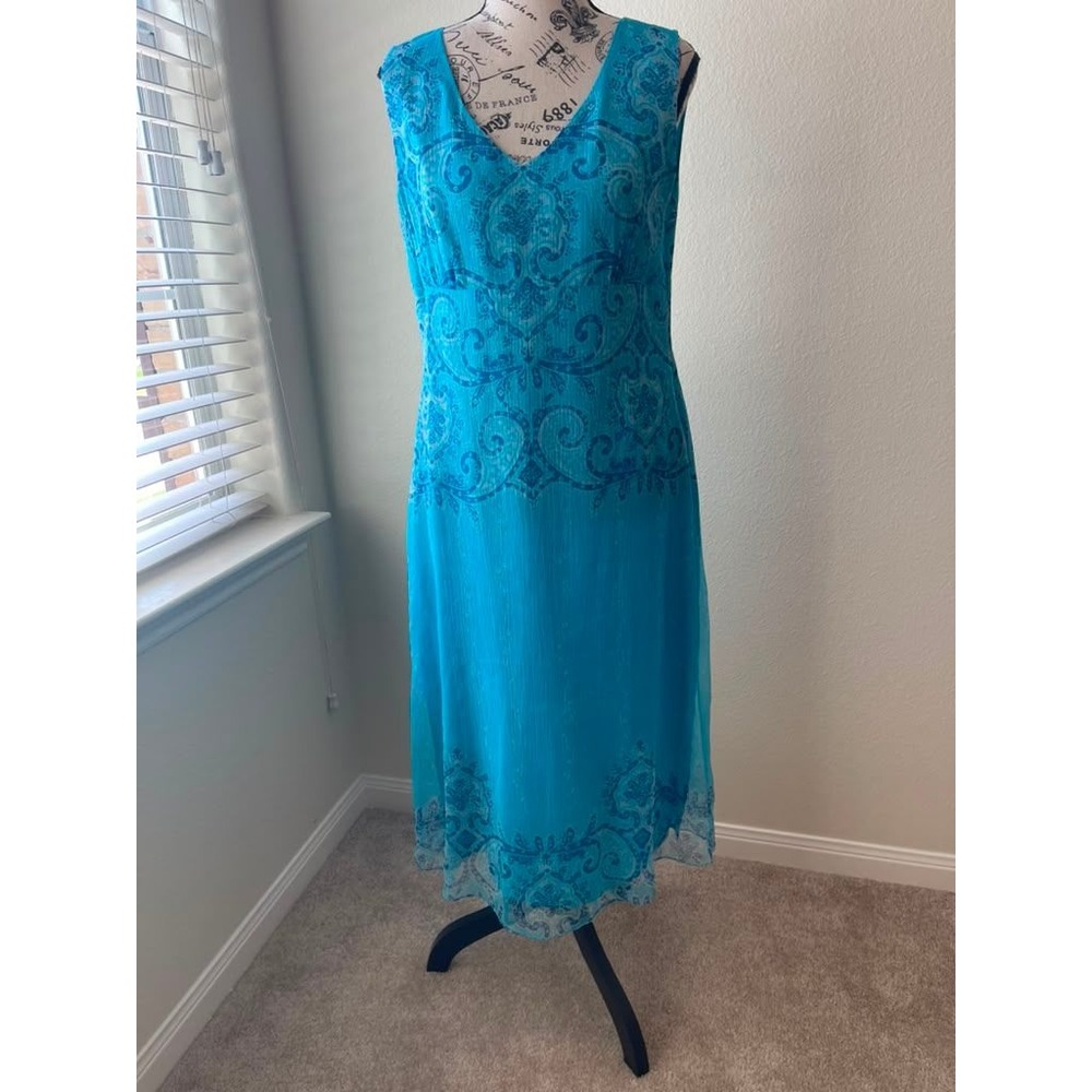 Coldwater Creek | Dresses | Coldwater Creek Womens P Silk Maxi Dress Blue Paisley Vneck Sleeveless